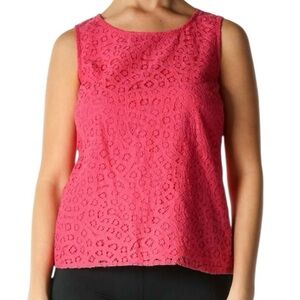 Talbots Size 14 Pink Eyelet Lace Round Neck Keyhole Button Sleeveless Top